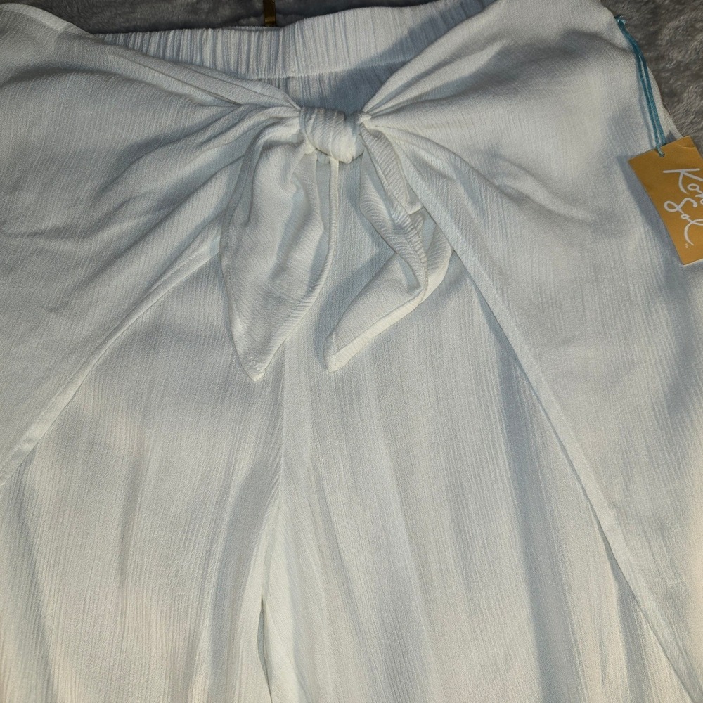 Kona Sol Womens White Wide Leg Beach Cover Up Pants Tie Front Large NWT
